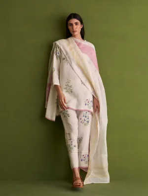 Maho Botanical Linen Kurta Set - Ivory