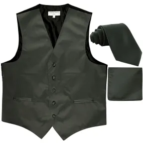 New Men's formal vest Tuxedo Waistcoat_2.5" necktie & hankie wedding dark gray