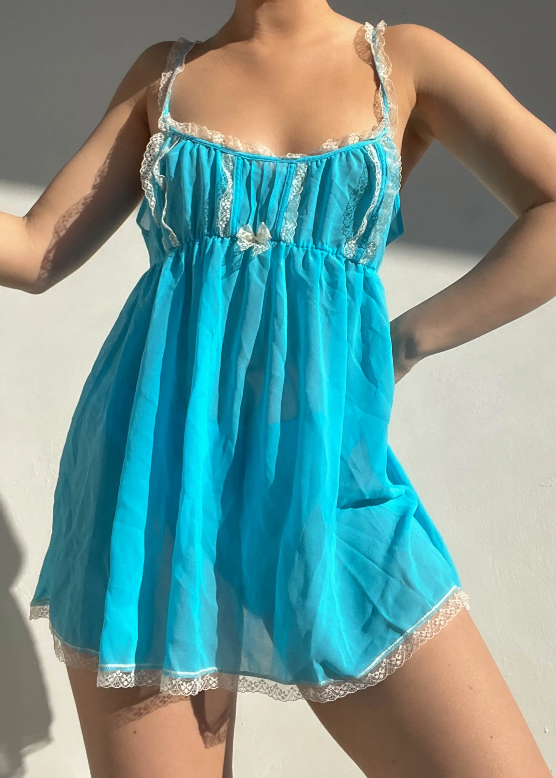 2000's Aqua Blue Lace Trim Slip (L)