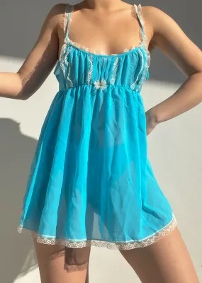 2000's Aqua Blue Lace Trim Slip (L)