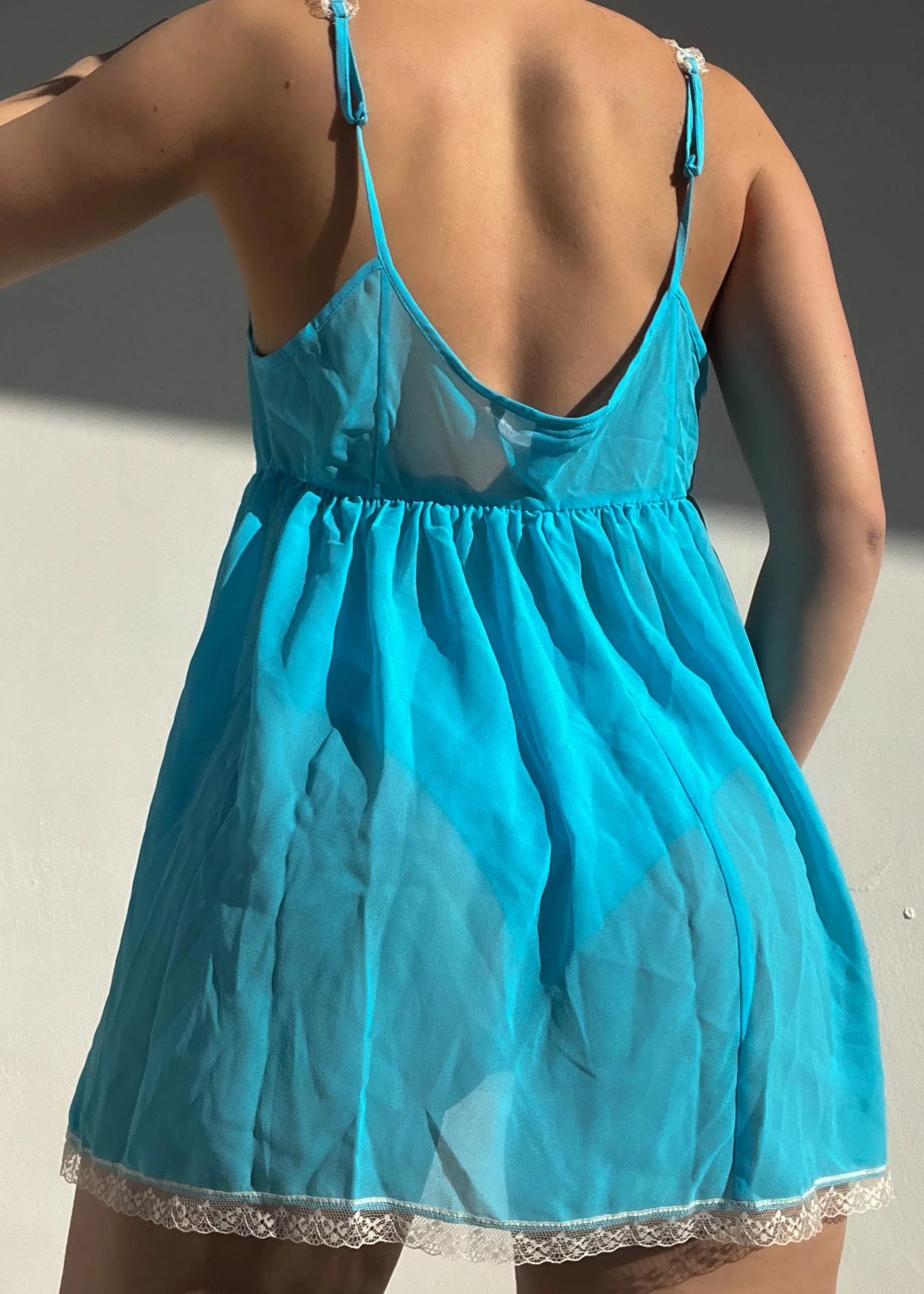 2000's Aqua Blue Lace Trim Slip (L)