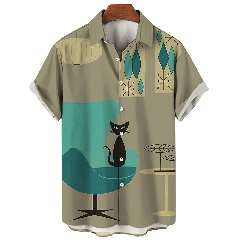 2024 Summer Hawaiian Men's Shirt Casual 3D Cat Print Shirt Men/Women Extra Large Homebres T-shirt Clothing Retro Camisa