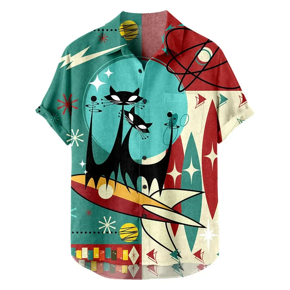 2024 Summer Hawaiian Men's Shirt Casual 3D Cat Print Shirt Men/Women Extra Large Homebres T-shirt Clothing Retro Camisa