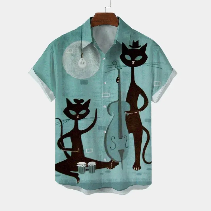 2024 Summer Hawaiian Men's Shirt Casual 3D Cat Print Shirt Men/Women Extra Large Homebres T-shirt Clothing Retro Camisa