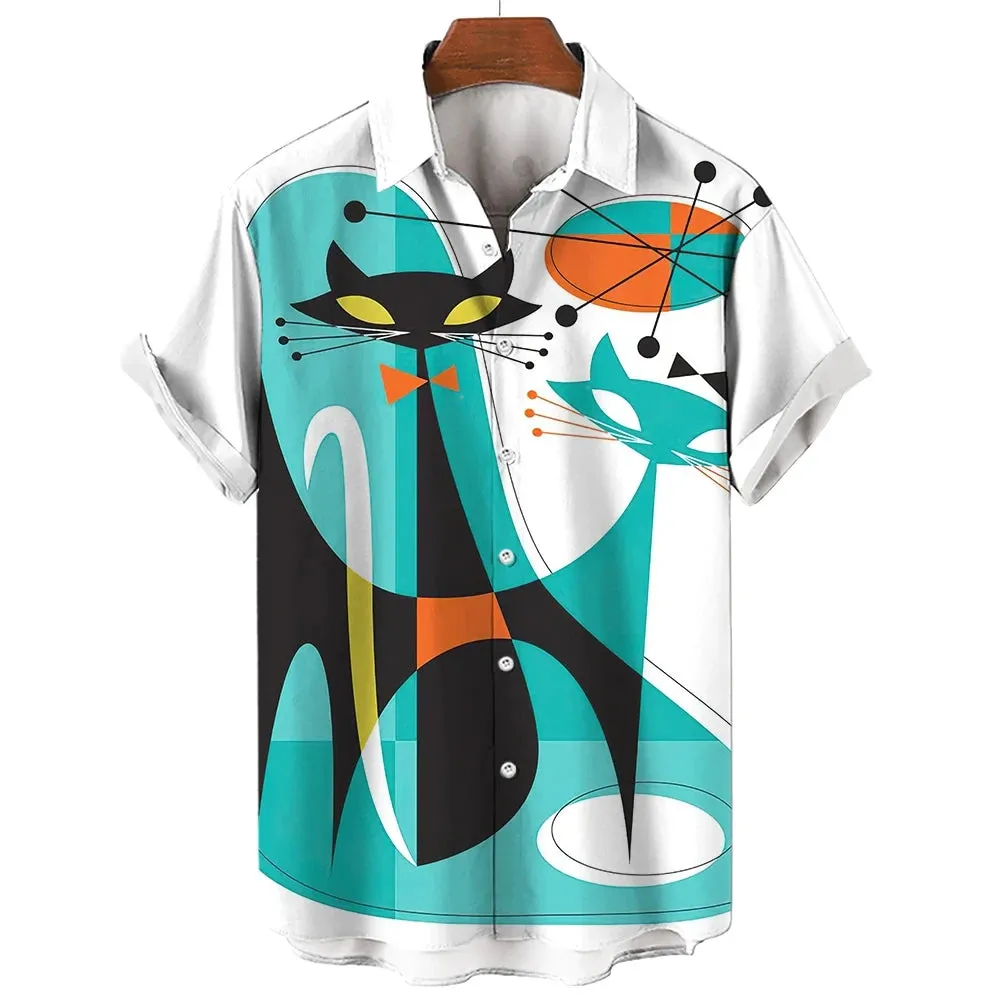 2024 Summer Hawaiian Men's Shirt Casual 3D Cat Print Shirt Men/Women Extra Large Homebres T-shirt Clothing Retro Camisa