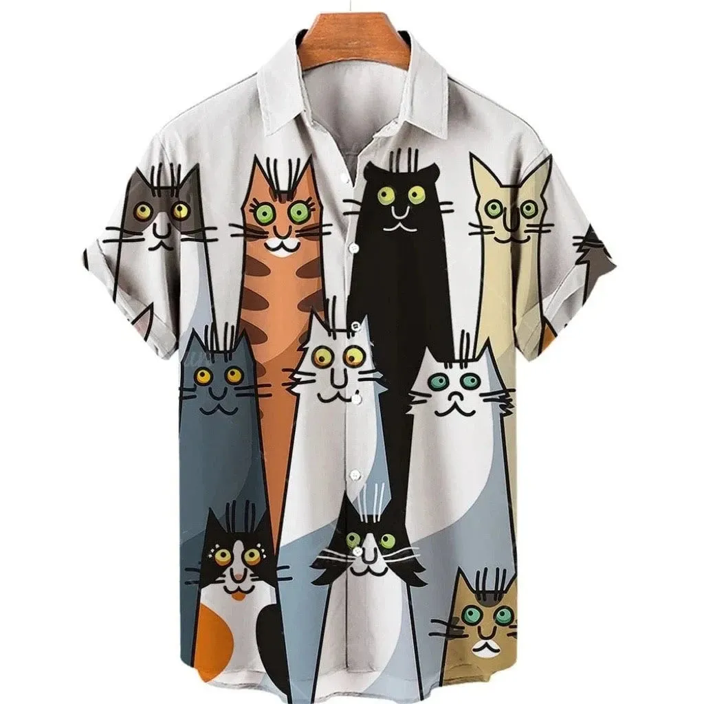 2024 Summer Hawaiian Men's Shirt Casual 3D Cat Print Shirt Men/Women Extra Large Homebres T-shirt Clothing Retro Camisa