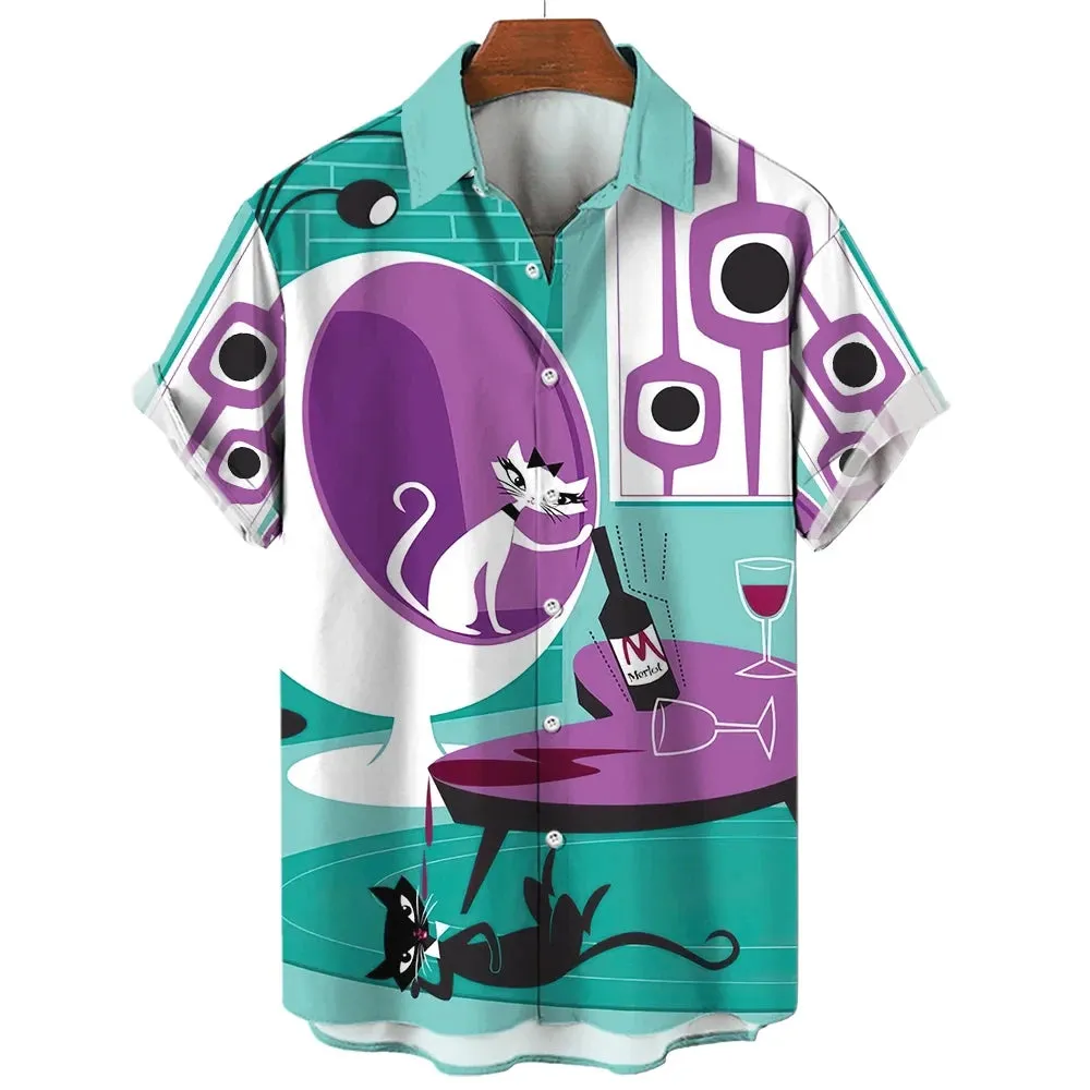 2024 Summer Hawaiian Men's Shirt Casual 3D Cat Print Shirt Men/Women Extra Large Homebres T-shirt Clothing Retro Camisa