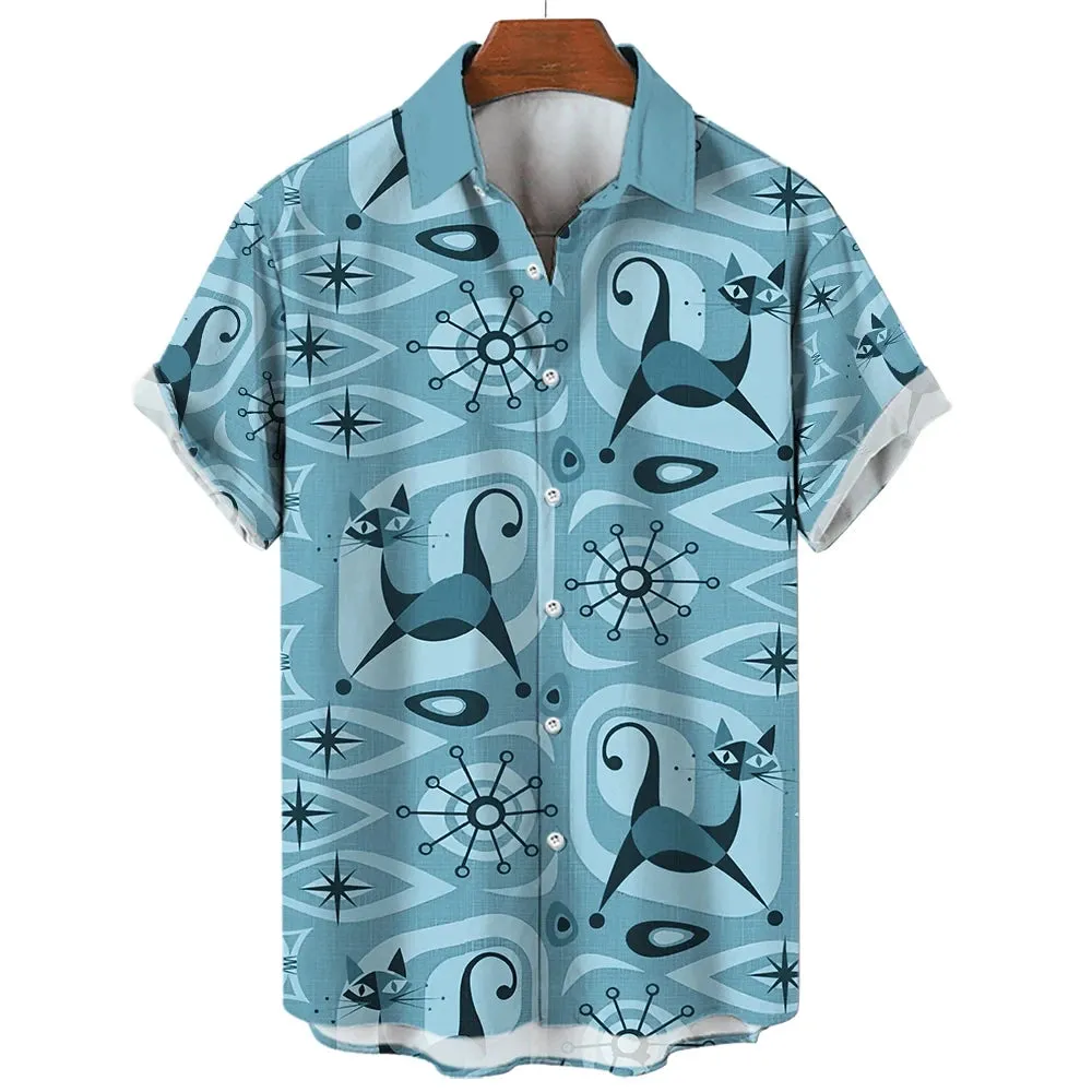 2024 Summer Hawaiian Men's Shirt Casual 3D Cat Print Shirt Men/Women Extra Large Homebres T-shirt Clothing Retro Camisa