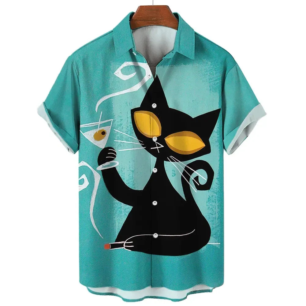 2024 Summer Hawaiian Men's Shirt Casual 3D Cat Print Shirt Men/Women Extra Large Homebres T-shirt Clothing Retro Camisa