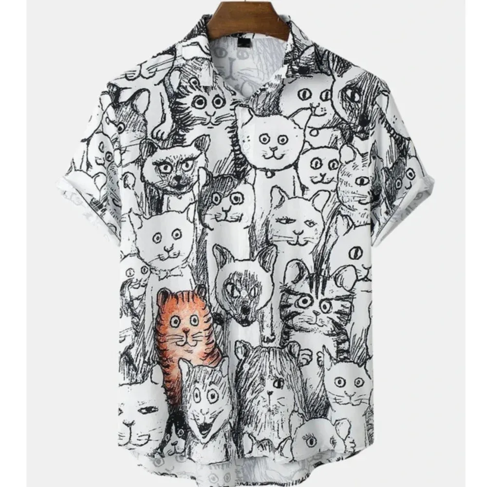 2024 Summer Hawaiian Men's Shirt Casual 3D Cat Print Shirt Men/Women Extra Large Homebres T-shirt Clothing Retro Camisa