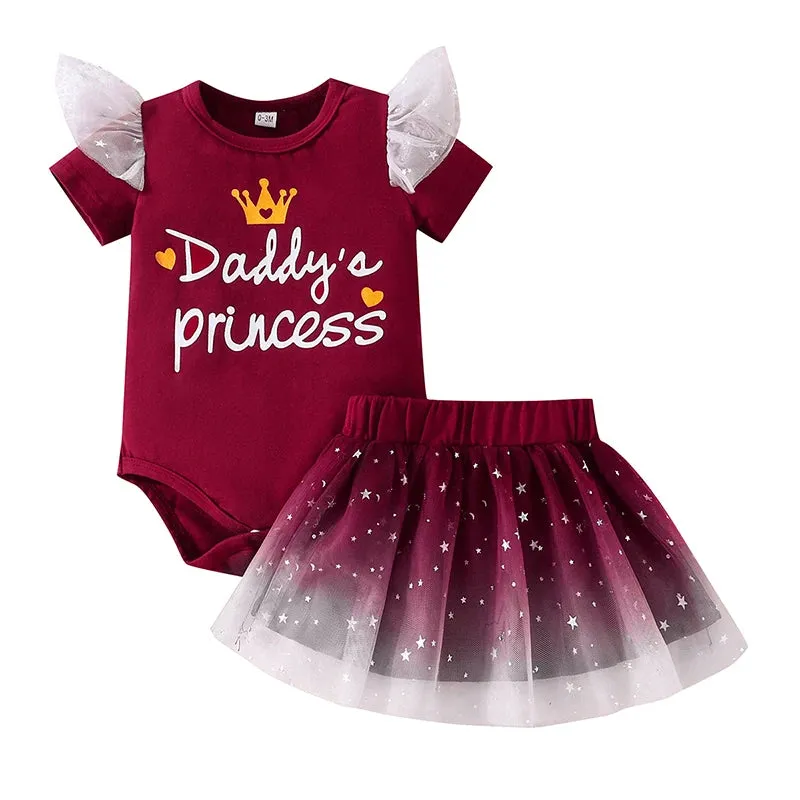 2Pcs Clothing Suit Baby Girl Newborn 0-18 months Kids Short Sleeve Romper Tulle Skirt Set Toddler Infant Clothes Outfit