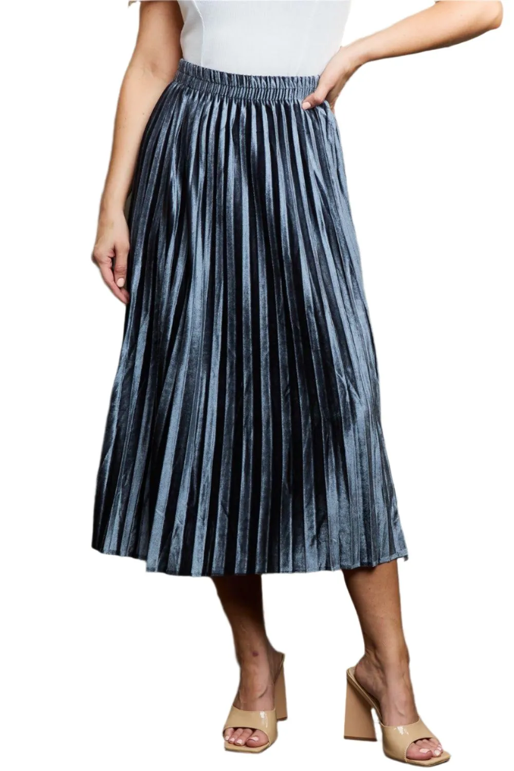 Accordion Pleated Flowy Midi Skirt