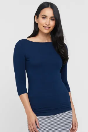 Ada Bamboo Boat Neck Top - Navy