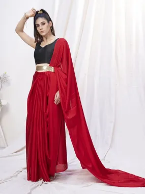 Admiral Red Pre-Stitched Blended Silk Saree