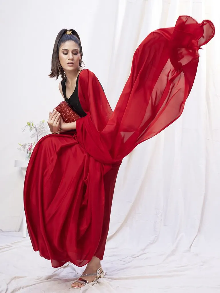 Admiral Red Pre-Stitched Blended Silk Saree