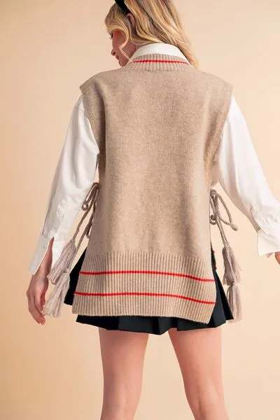 Aemi   Co Ribbed V-Neck Sweater Vest with Tassel