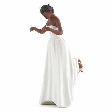 African American Bride and Bald Groom Wedding Cake Topper