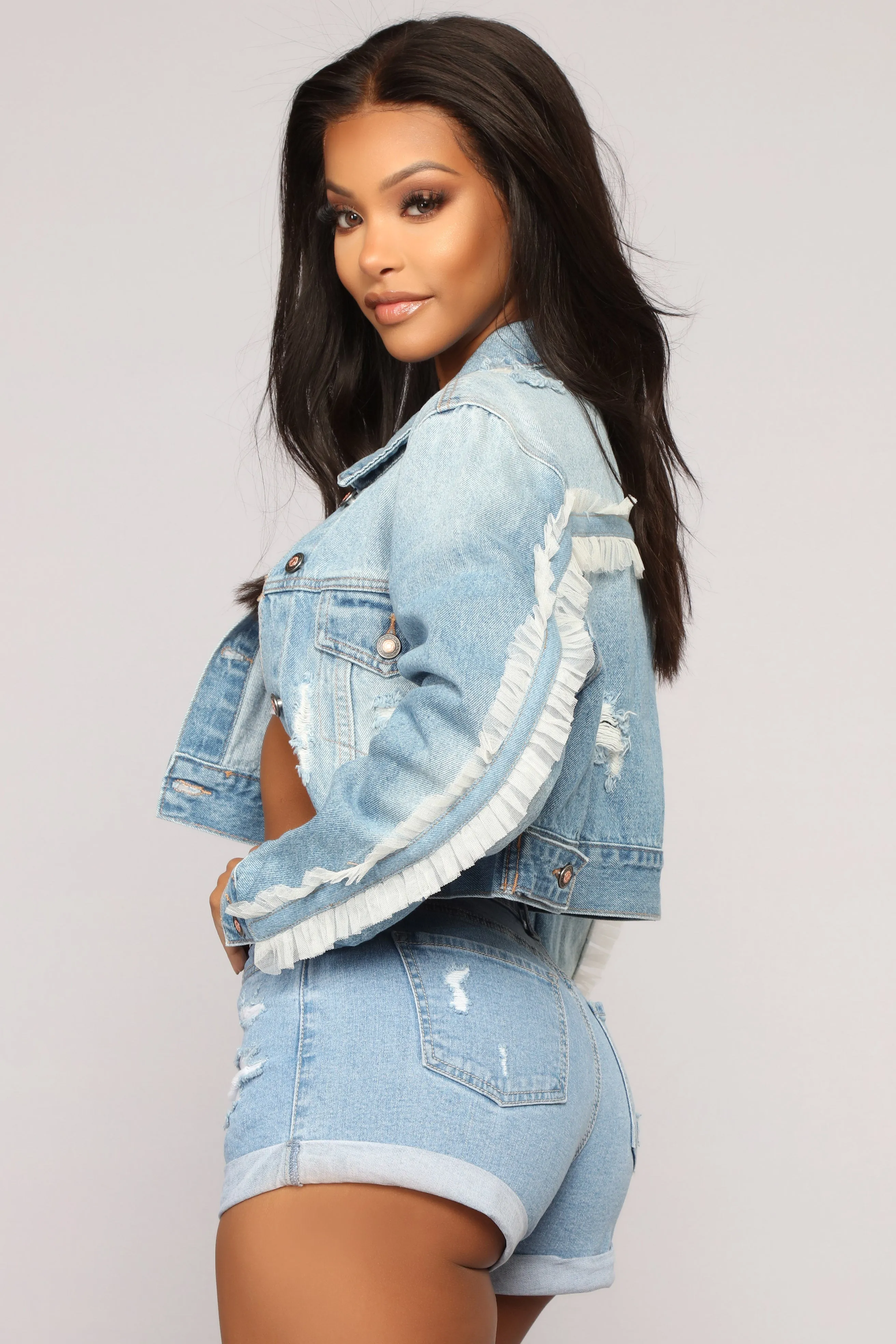 All Ruffled Up Denim Jacket - Light Blue Wash