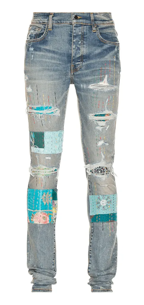 Amiri Quilted Art Patch Jeans Clay Indigo