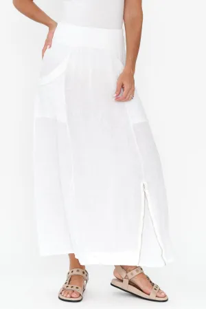 Ani White Linen Pocket Maxi Skirt