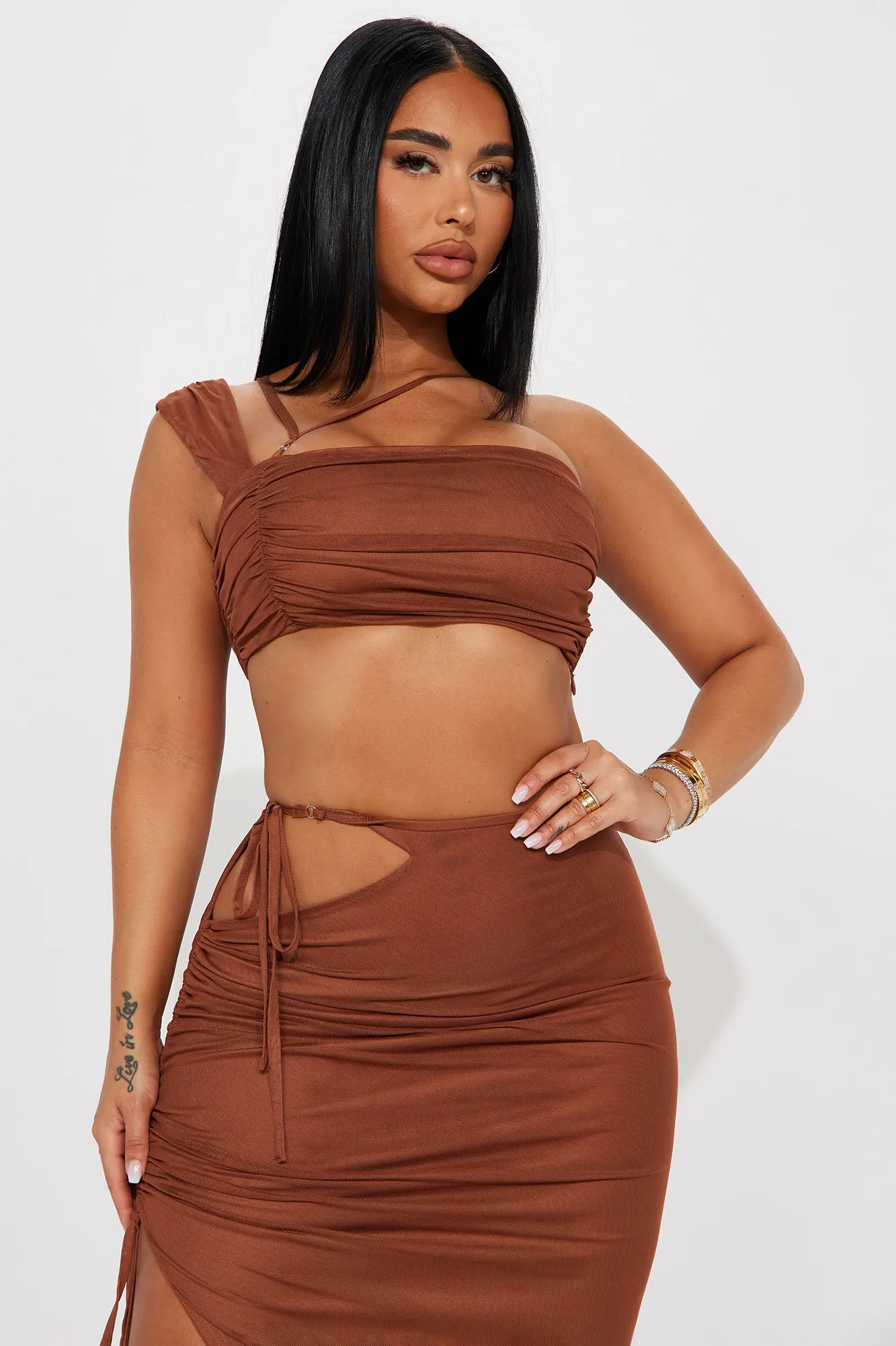 Anica Mesh Skirt Set - Brown