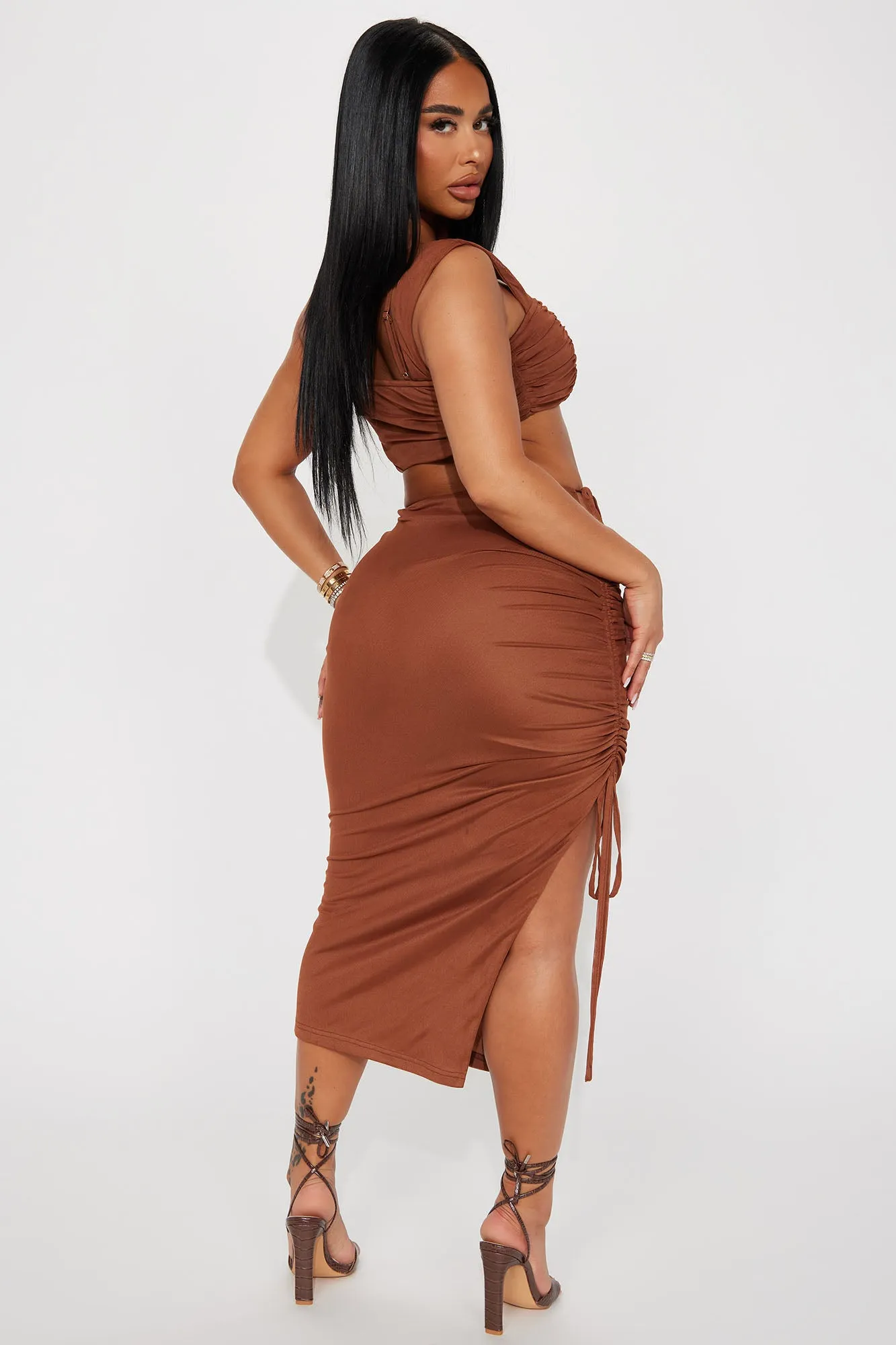 Anica Mesh Skirt Set - Brown