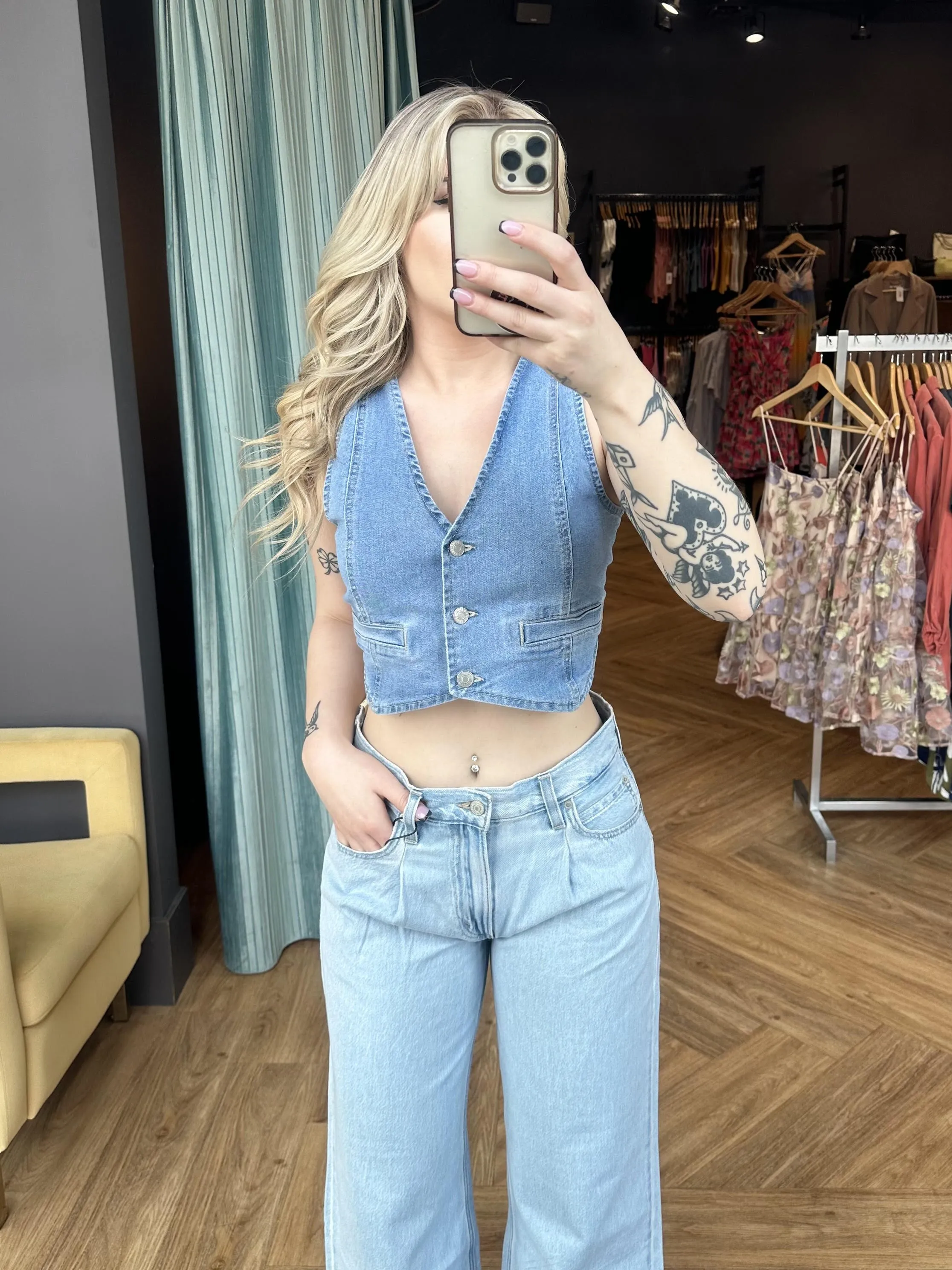 Ariana Denim Buttoned Vest- 2 Colours