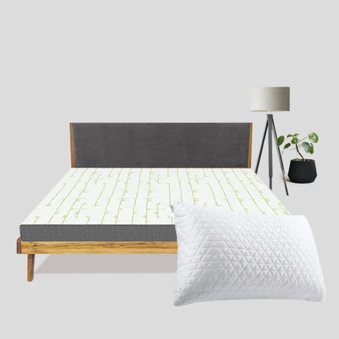 Bamboo Duplay Double Size Mattress with Zipper Cover and 1 Free Pillow, Soft Breathable HR Foam Mattress with Cooling Effect | 5 inch Double Size Mattress (75"x42" / 6.25x3.5 Feet)