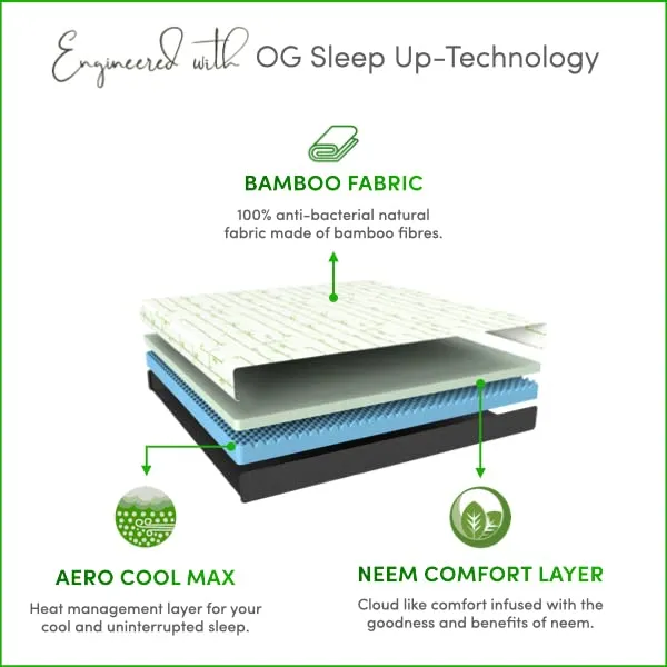 Bamboo Duplay Double Size Mattress with Zipper Cover and 1 Free Pillow, Soft Breathable HR Foam Mattress with Cooling Effect | 5 inch Double Size Mattress (75"x42" / 6.25x3.5 Feet)