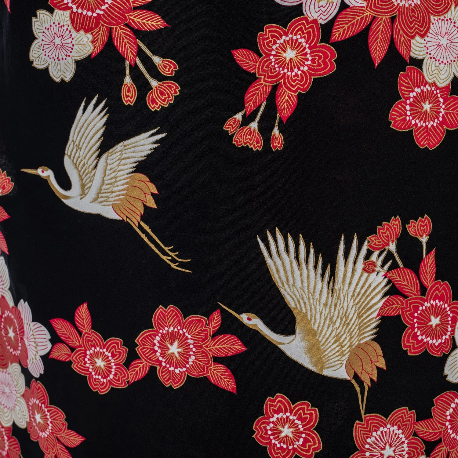 Black Cherry Blossom and Crane Japanese Kimono