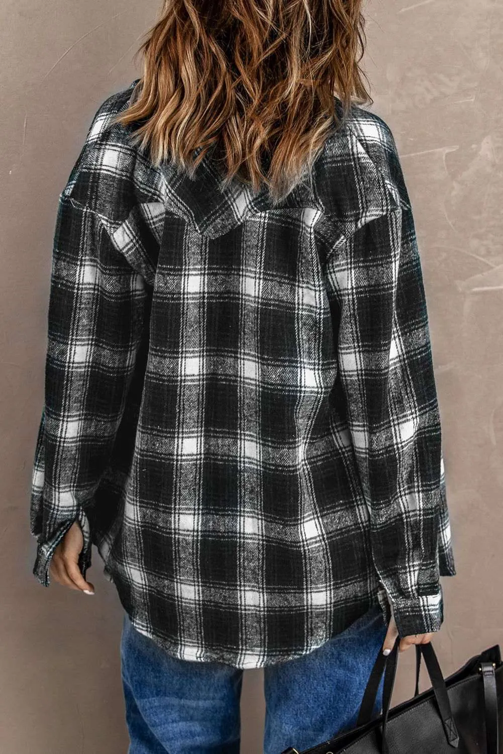 Black Collared Plaid Shacket - Stylish & Comfortable Outerwear