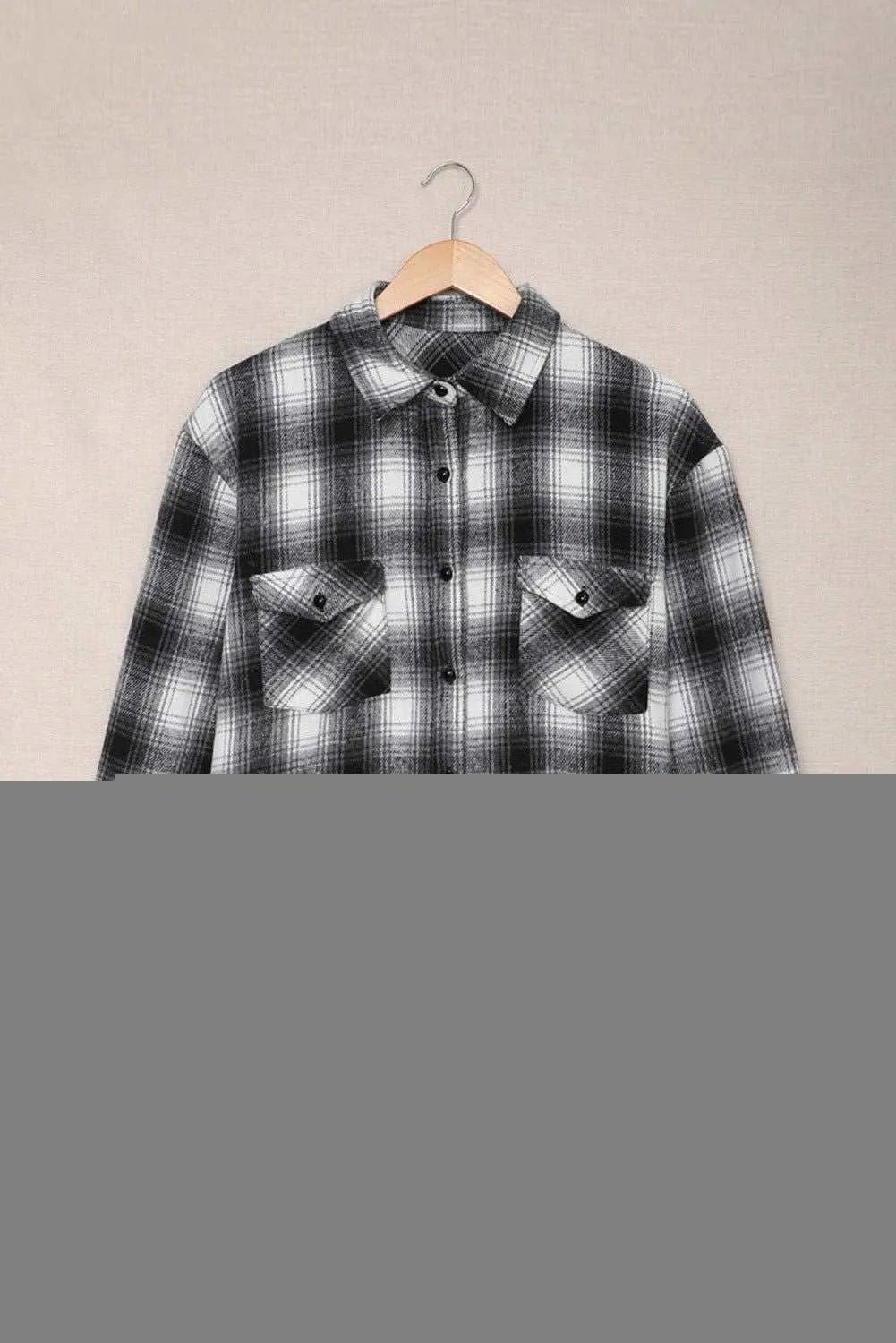 Black Collared Plaid Shacket - Stylish & Comfortable Outerwear