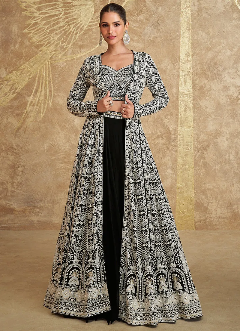 Black Embroidered Jacket Style Lehenga Choli