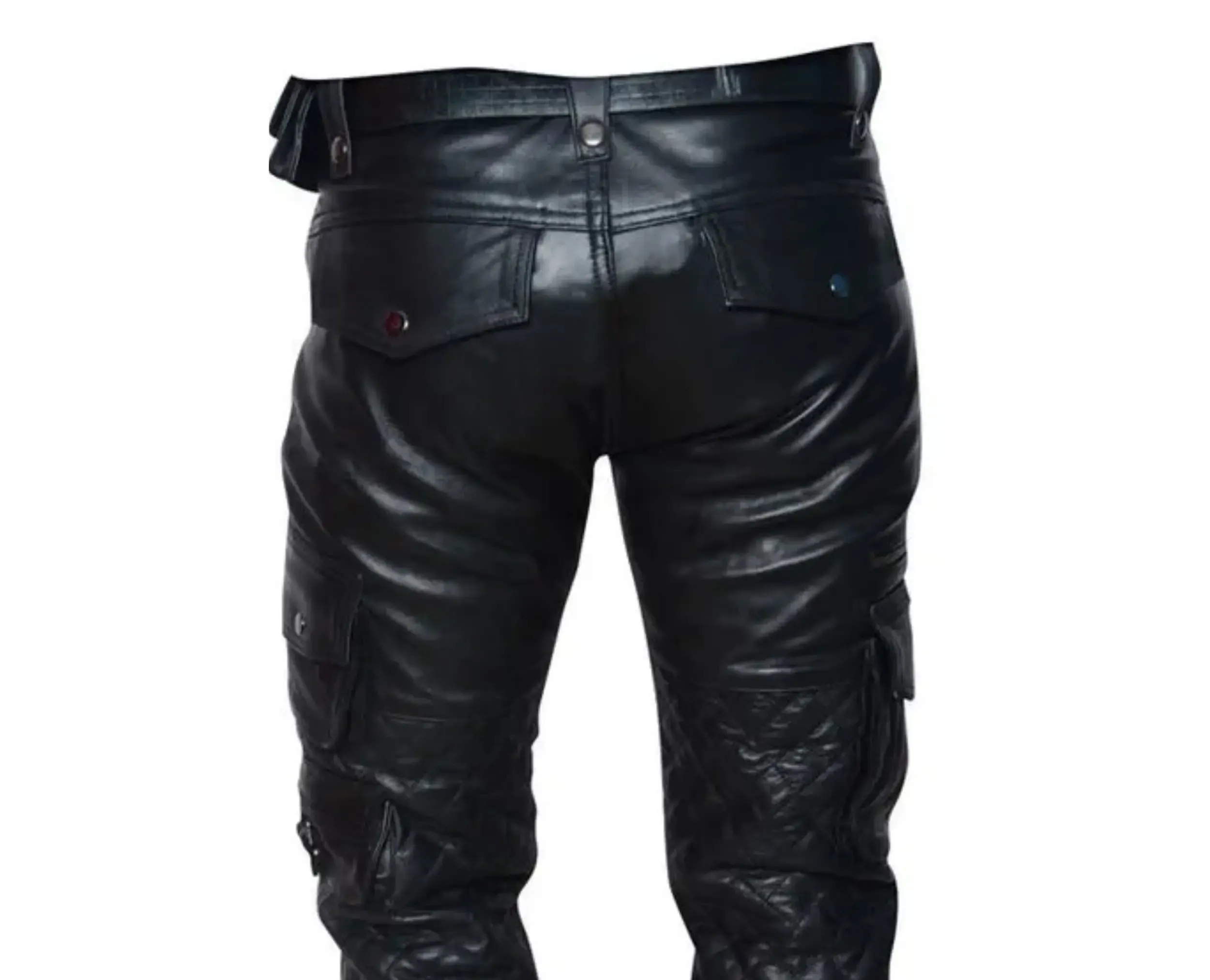 Black Leather Cargo Pants for Men