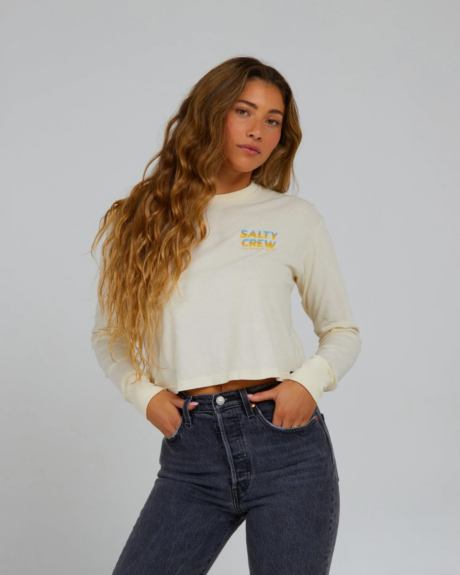 Boardwalk Long Sleeve Crop Tee - Off White