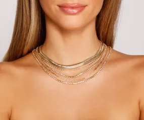 Bold Layered Snake Chain And Rhinestone Necklace