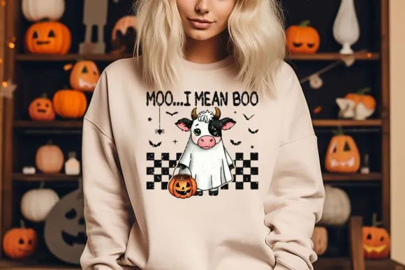 Boo I Mean Moo Halloween Cow Crewneck Sweatshirt