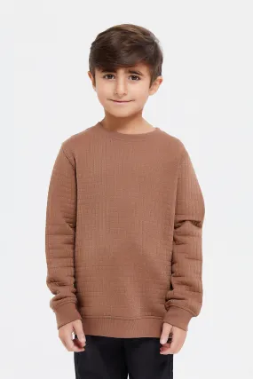 Boys Brown Jacquard Quilted Sweatshirt