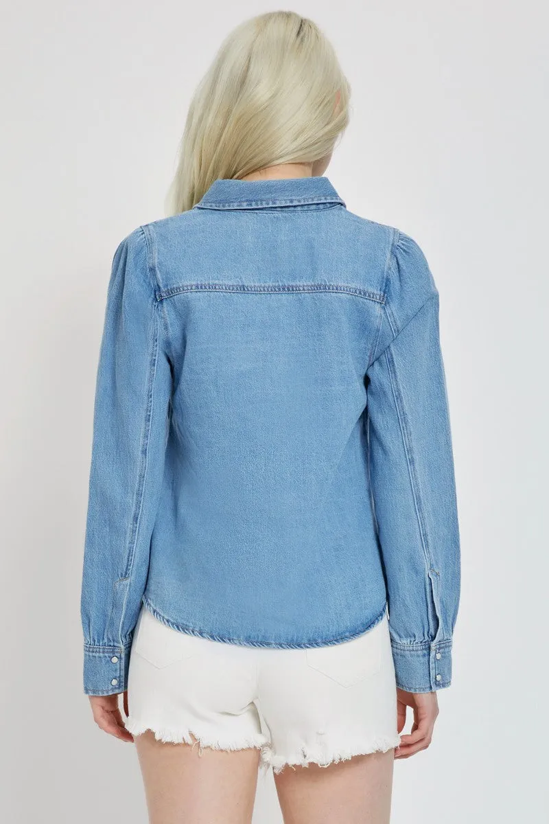 Canogo Denim Shirring Sleeve Top