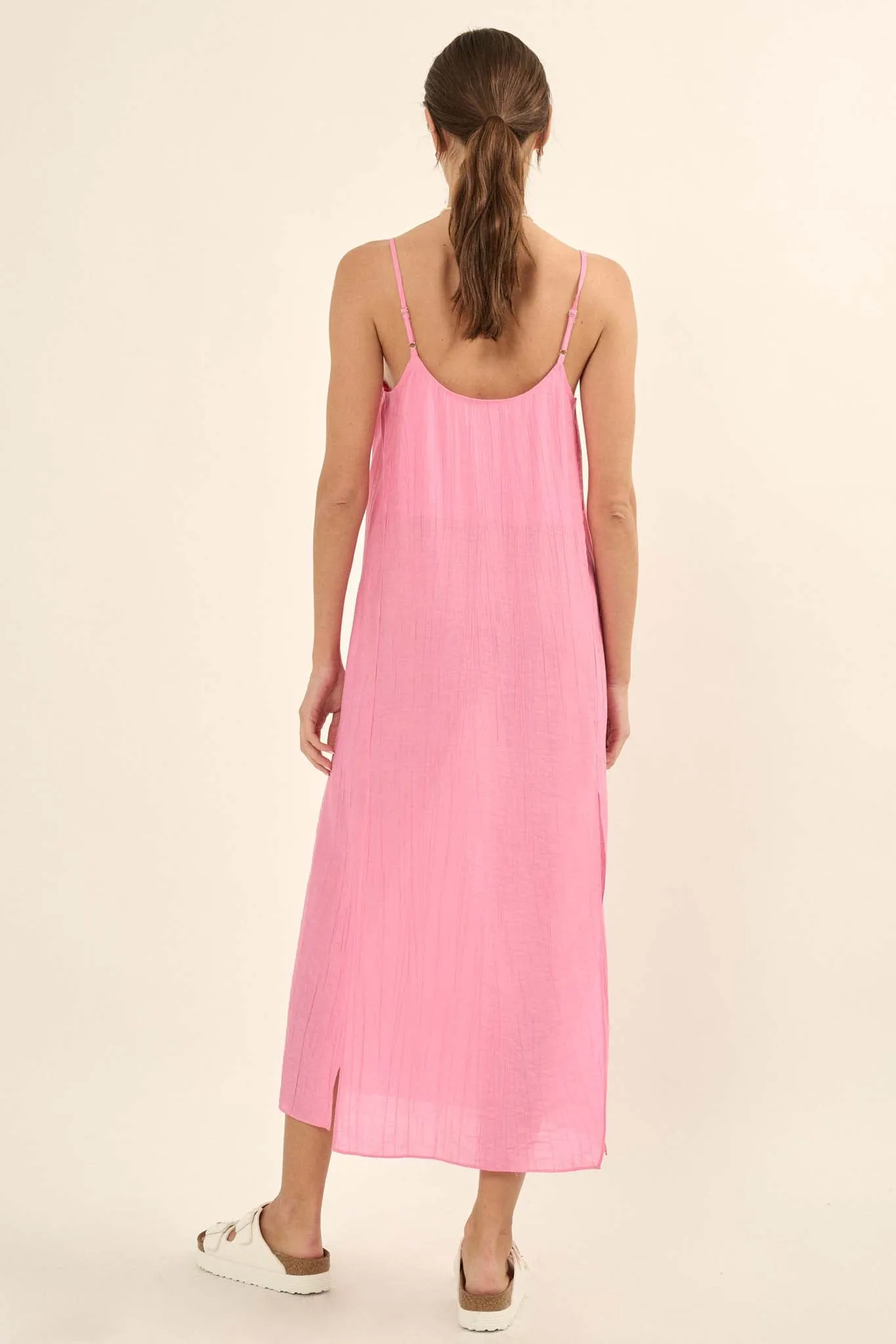 Carefree Spirit Textured Crepe Midi Slip Dress