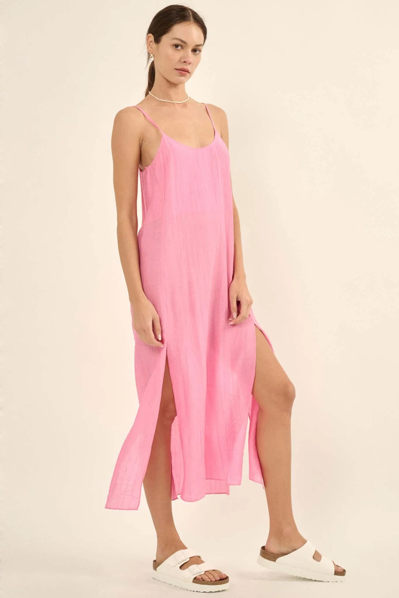 Carefree Spirit Textured Crepe Midi Slip Dress