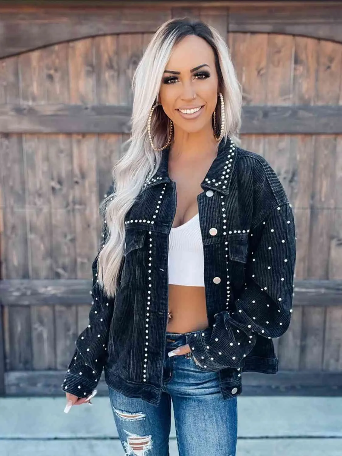 Chantell Studded Button Down Jacket