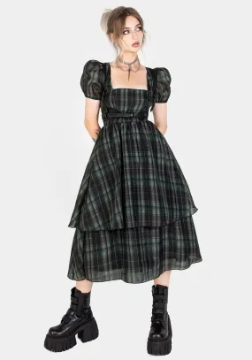 Checkmate Puff Sleeve Layered Organza Midi Dress