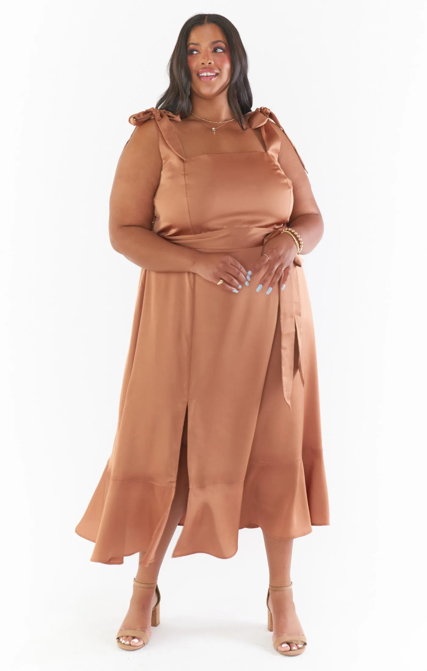 Claire Midi Dress ~ Copper Luxe Satin