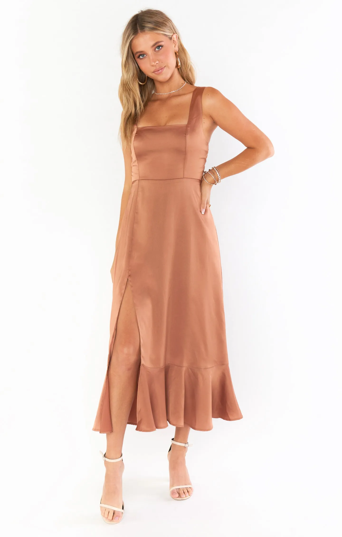 Claire Midi Dress ~ Copper Luxe Satin