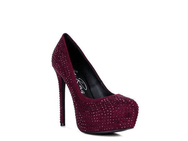 Clarisse Diamante Faux Suede High Heeled Pumps