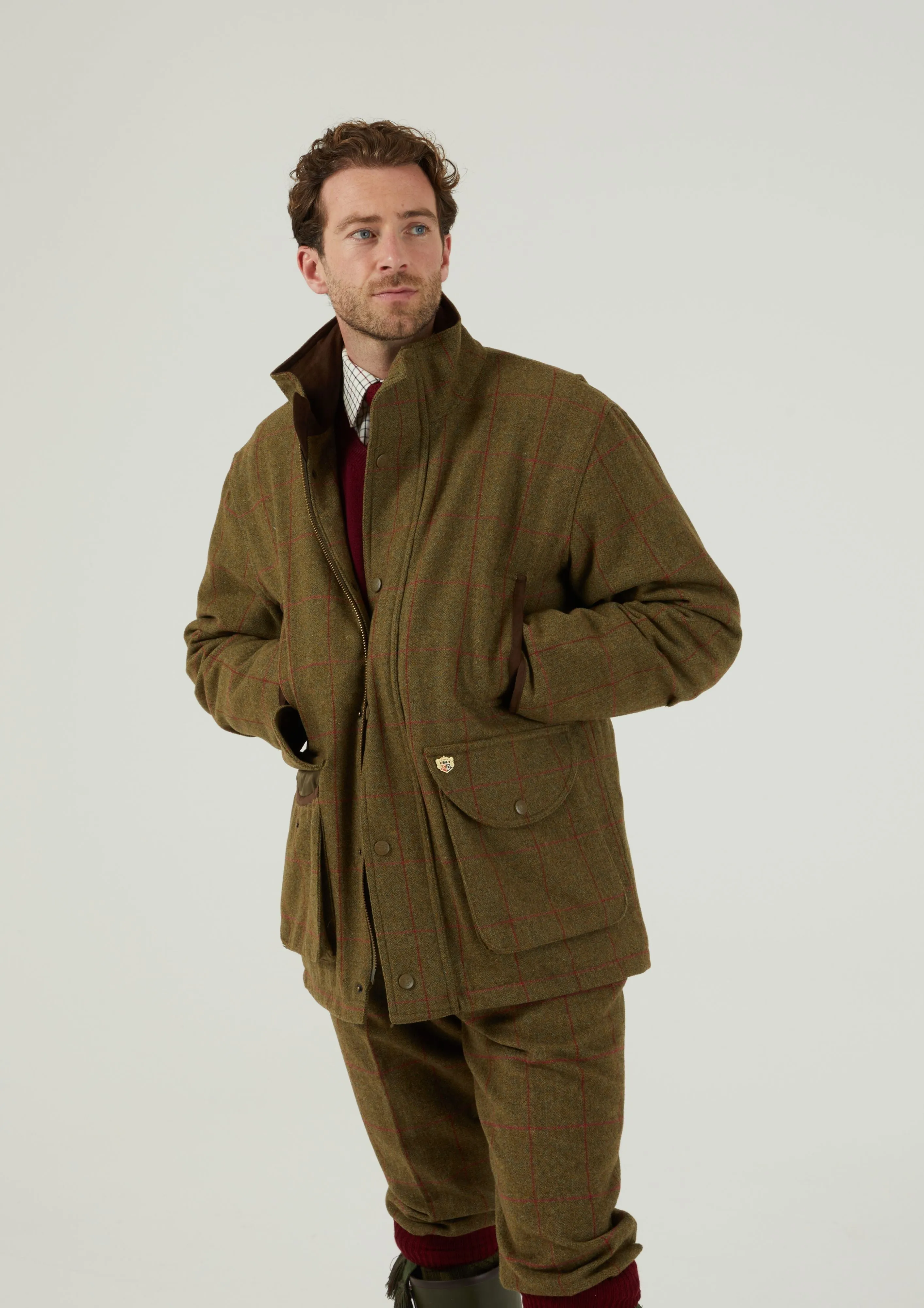 Combrook Men's Tweed Shooting Field Coat In Sage - Shooting Fit