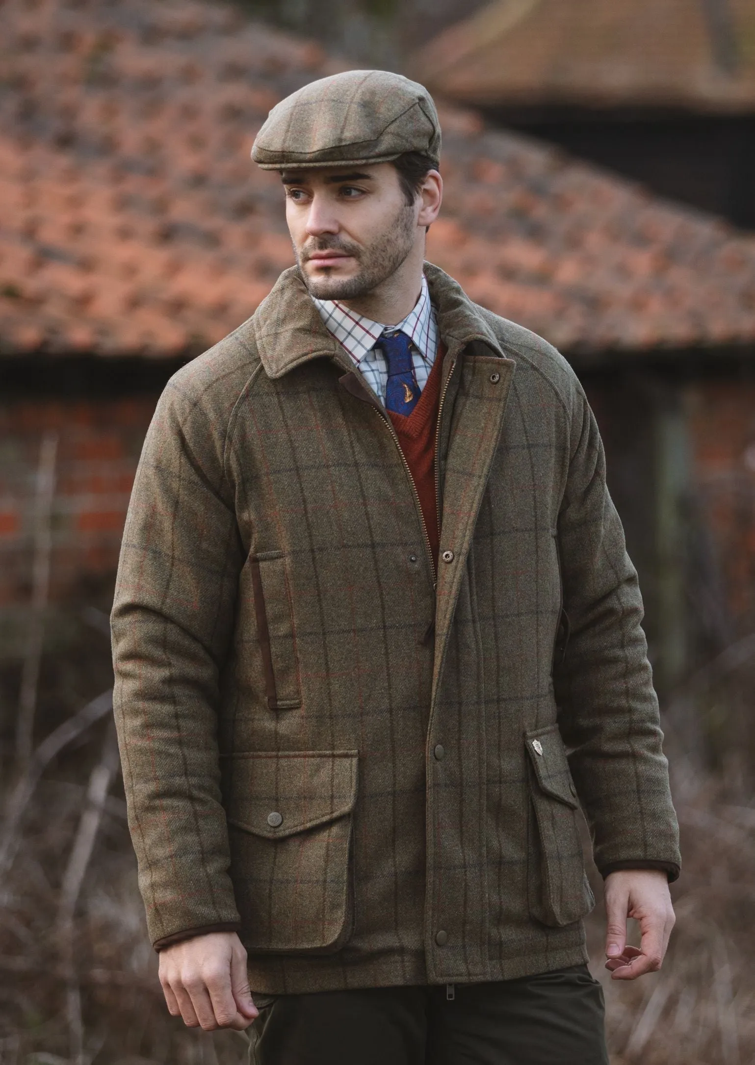 Combrook Men's Waterproof Tweed Coat In Thyme - Regular Fit