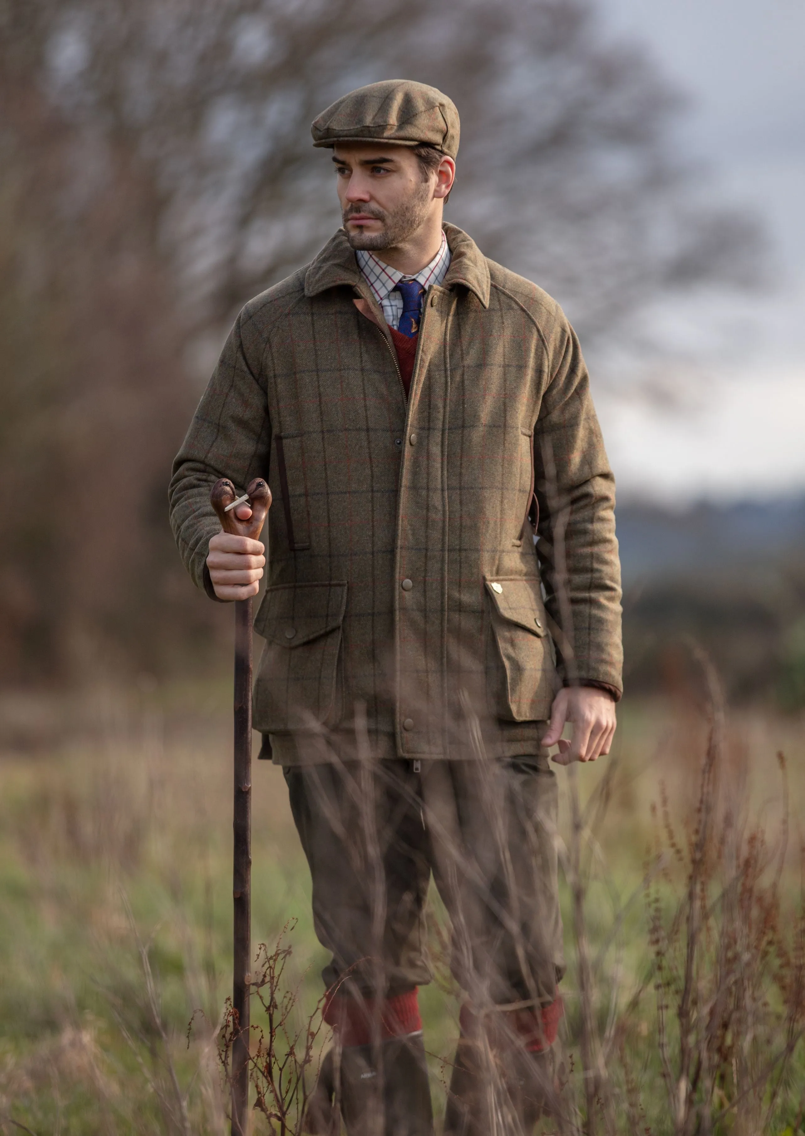 Combrook Men's Waterproof Tweed Coat In Thyme - Regular Fit