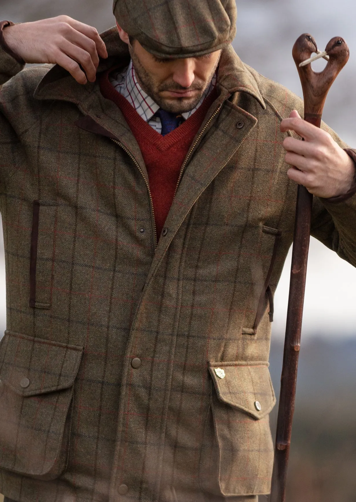 Combrook Men's Waterproof Tweed Coat In Thyme - Regular Fit